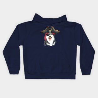 Siberian husky pirate hand drawn watercolor Kids Hoodie